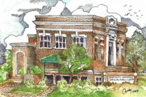 Bartlett-Carnegie Sapulpa Public Library    Drawing by Russell Crosby